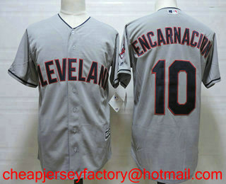 Men's Cleveland Indians #10 Edwin Encarnacion Gray Road Stitched MLB Cool Base Jersey
