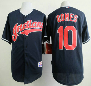 Men's Cleveland Indians #10 Yan Gomes Navy Blue Jersey