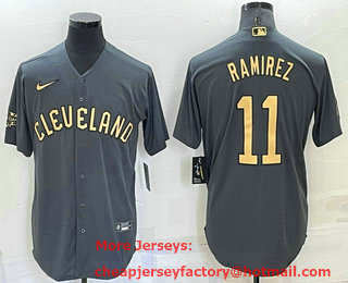 Men's Cleveland Indians #11 Jose Ramirez Grey 2022 All Star Stitched Cool Base Nike Jersey