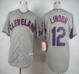 Men's Cleveland Indians #12 Francisco Lindor Gray Jersey