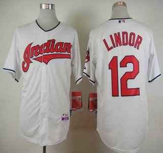 Men's Cleveland Indians #12 Francisco Lindor Home White MLB Cool Base Jersey