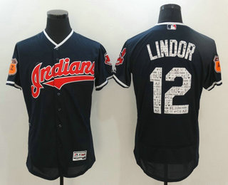 Men's Cleveland Indians #12 Francisco Lindor Navy Blue 2017 Spring Training Stitched MLB Flex Base Jersey