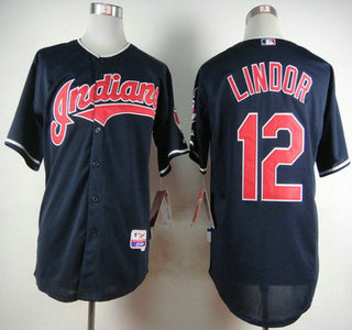 Men's Cleveland Indians #12 Francisco Lindor Navy Blue Jersey