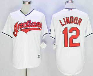 Men's Cleveland Indians #12 Francisco Lindor White New Cool Base Jersey