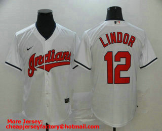 Men's Cleveland Indians #12 Francisco Lindor White Stitched MLB Cool Base Nike Jersey