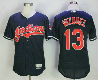 Men's Cleveland Indians #13 Omar Vizquel Navy Blue Stitched MLB Flex Base Jersey