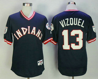Men's Cleveland Indians #13 Omar Vizquel Retired Navy Blue Pullover Stitched MLB Flex Base Jersey
