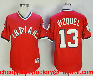 Men's Cleveland Indians #13 Omar Vizquel Retired Red Pullover Cooperstown Collection Stitched MLB Cool Base Jersey