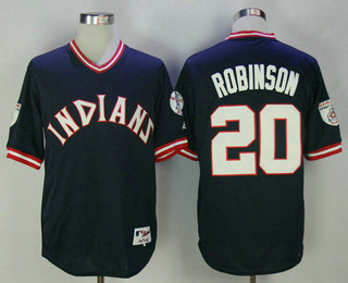 Men's Cleveland Indians #20 Frank Robinson Navy Blue Throwback Jersey