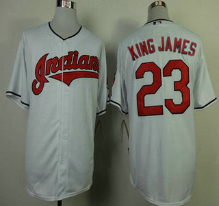 Men's Cleveland Indians #23 King James Home White MLB Cool Base Jersey