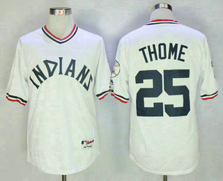 Men's Cleveland Indians #25 Jim Thome White 1973 Turn Back the Clock Stitched MLB Cooperstown Collection Jersey