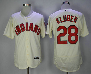 Men's Cleveland Indians #28 Corey Kluber Cream Stitched MLB Flex Base Jersey