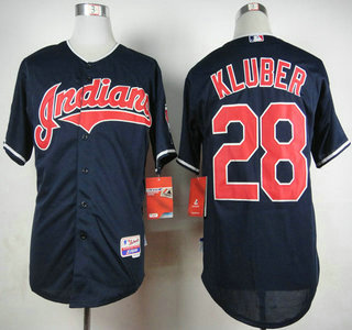 Men's Cleveland Indians #28 Corey Kluber Navy Blue Jersey