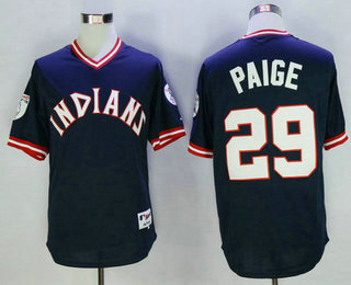 Men's Cleveland Indians #29 Satchel Paige Retired Navy Blue Pullover 1976 Turn Back the Clock Jersey