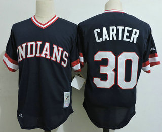 Men's Cleveland Indians #30 Joe Carter Navy Blue Pullover 1984 Throwback Stitched MLB Cooperstown Collection Jersey