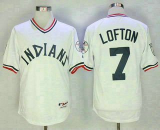 Men's Cleveland Indians #7 Kenny Lofton White 1973 Turn Back the Clock Stitched MLB Cooperstown Collection Jersey
