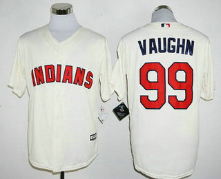 Men's Cleveland Indians #99 Rick Vaughn Retired Name Cream Cool Base Baseball Jersey