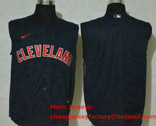 Men's Cleveland Indians Blank Navy Blue 2020 Cool and Refreshing Sleeveless Fan Stitched MLB Nike Jersey