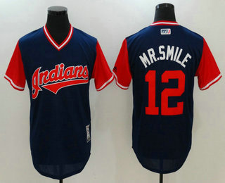 Men's Cleveland Indians Francisco Lindor #12 Mr. Smile Navy 2017 Little League World Series Players Weekend Stitched Nickname Jersey