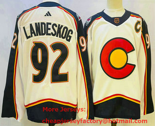 Men's Colorado Avalanche #92 Gabriel Landeskog White 2022 Reverse Retro Authentic Jersey