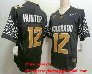 Men's Colorado Buffaloes #12 Travis Hunter Black Gold With XII Patch FUSE Vapor Stitched Jersey 11