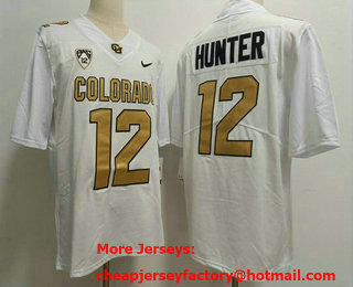 Men's Colorado Buffaloes #12 Travis Hunter White Gold College Limited Football Jersey