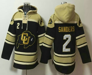 Men's Colorado Buffaloes #2 Shedeur Sanders Black Ageless Must Have Lace Up Pullover Hoodie
