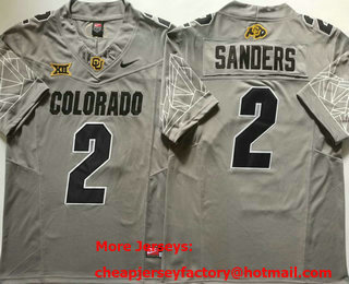 Men's Colorado Buffaloes #2 Shedeur Sanders Grey 2024 Limited FUSE College Football Jersey