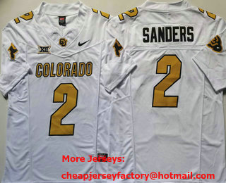 Men's Colorado Buffaloes #2 Shedeur Sanders White Limited FUSE Team Logos College Football Jersey