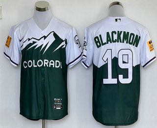 Men's Colorado Rockies #19 Charlie Blackmon Green 2022 City Connect Cool Base Stitched Jersey