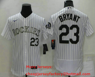 Men's Colorado Rockies #23 Kris Bryant White Stitched MLB Flex Base Nike Jersey