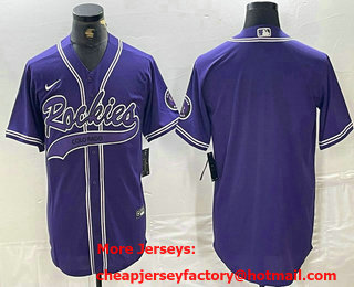 Men's Colorado Rockies Blank Purple With Patch Cool Base Stitched Baseball Jersey