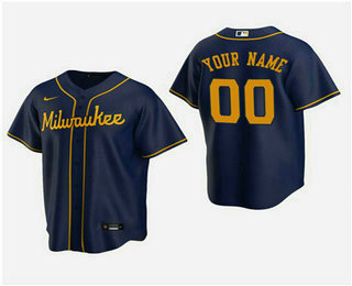 Men's Custom Milwaukee Brewers Navy Alternate Replica Jersey