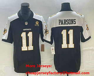 Men's Dallas Cowboys #11 Micah Parsons Blue Gold Thanksgiving FUSE Vapor Limited Stitched Jersey