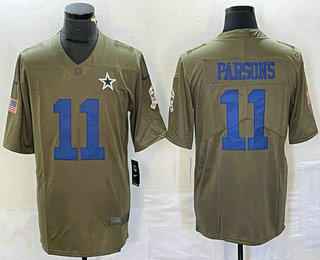 Men's Dallas Cowboys #11 Micah Parsons Olive 2017 Salute To Service Stitched NFL Nike Limited Jersey