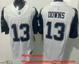 Men's Dallas Cowboys #13 Caleb Downs White Throwback FUSE Vapor Jersey