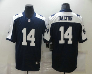 Men's Dallas Cowboys #14 Andy Dalton Blue Thanksgiving 2020 NEW Vapor Untouchable Stitched NFL Nike Limited Jersey