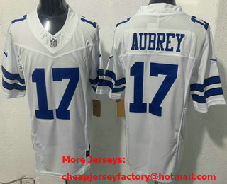 Men's Dallas Cowboys #17 Brandon Aubrey Limited White FUSE Vapor Jersey