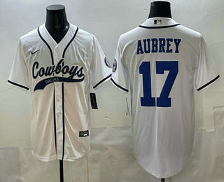 Men's Dallas Cowboys #17 Brandon Aubrey White Cool Base Stitched Baseball Jersey