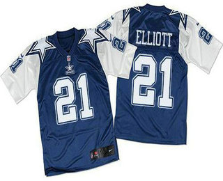 Men's Dallas Cowboys #21 #21 Ezekiel Elliott Navy Blue White Throwback NFL Elite Jersey