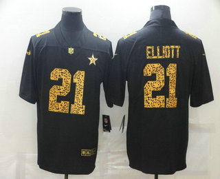 Men's Dallas Cowboys #21 Ezekiel Elliott Black 2020 Nike Flocked Leopard Print Vapor Limited NFL Jersey