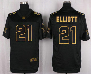 Men's Dallas Cowboys #21 Ezekiel Elliott Black With Gold NFL Nike Elite Jersey