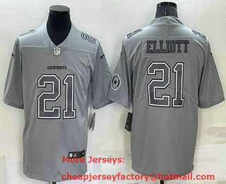 Men's Dallas Cowboys #21 Ezekiel Elliott LOGO Grey Atmosphere Fashion 2022 Vapor Untouchable Stitched Nike Limited Jersey