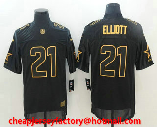 Men's Dallas Cowboys #21 Ezekiel Elliott Black Gold Stitched NFL Nike Fashion Collection Pro Line Jersey