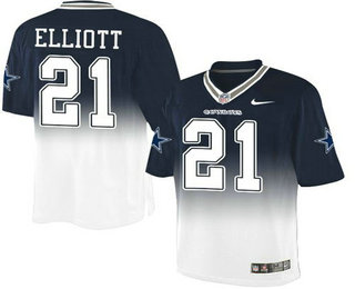 Men's Dallas Cowboys #21 Ezekiel Elliott Navy Blue White Elite Fadeaway Fashion Jersey