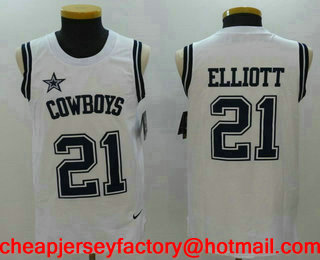 Men's Dallas Cowboys #21 Ezekiel Elliott White Color Rush 2017 Vest Stitched NFL Nike Tank Top Jersey