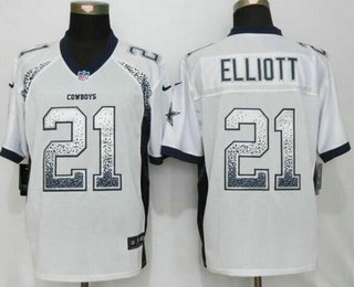 Men's Dallas Cowboys #21 Ezekiel Elliott White Drift Fashion NFL Nike Elite Jersey