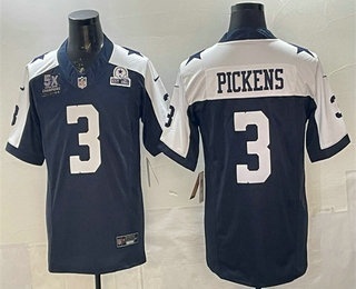 Men's Dallas Cowboys #3 George pickens Navy FUSE 5x Champions Thanksgiving Vapor Limited Stitched Jersey