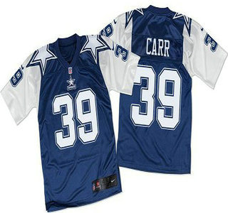 Men's Dallas Cowboys #39 Brandon Carr Navy Blue White Throwback Nike Elite Jersey