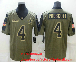 Men's Dallas Cowboys #4 Dak Prescott 2021 Olive Salute To Service Limited Stitched Jersey